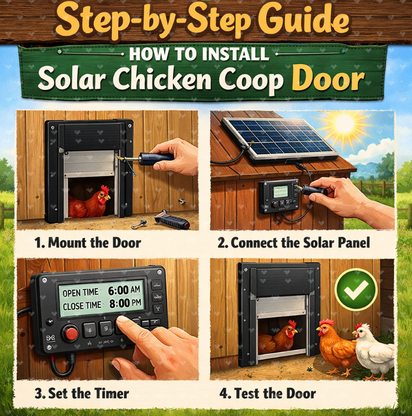 Step by step solar chicken coop door installation