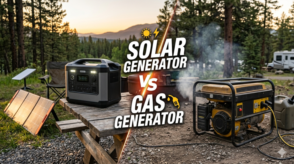 Portable solar generator vs gas generator for camping comparison 2026