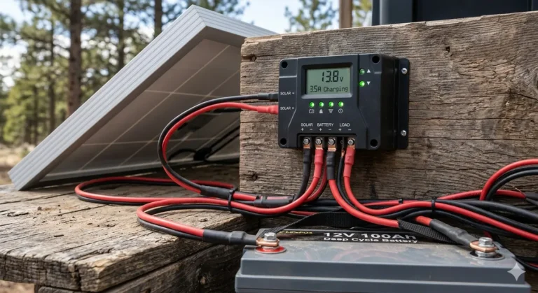 solar charge controller connected to solar panel and battery system