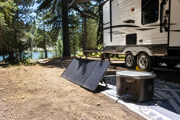 Best solar generator for RV powering a travel trailer with portable solar panels while camping off grid
